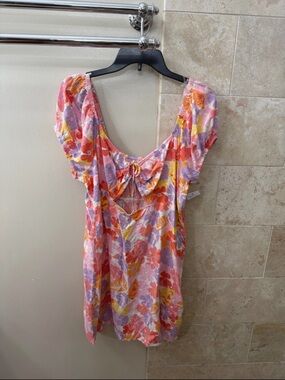 SO Multicolor Floral Tie-Front Mini Dress in Pink, Orange & Lavender